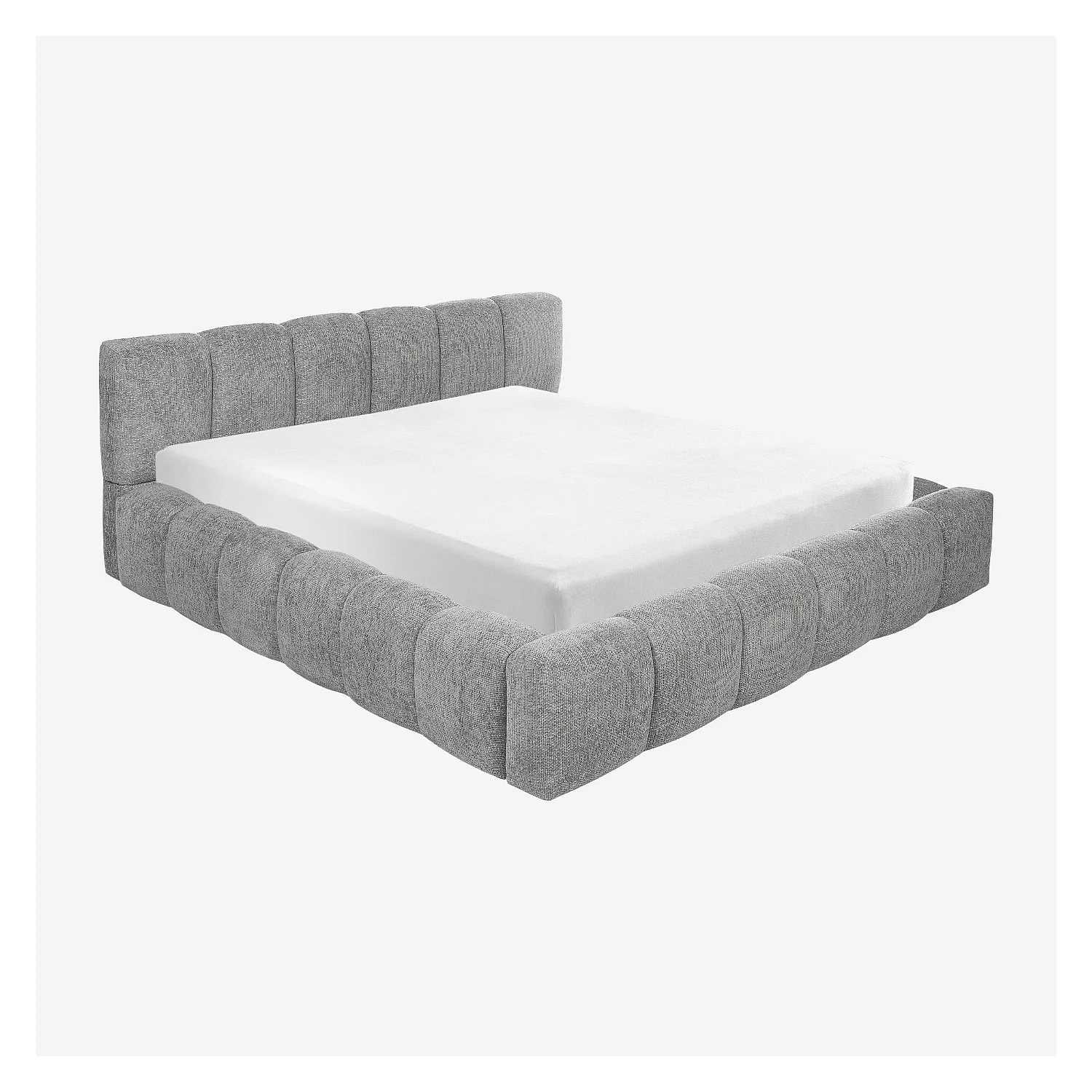 Lit coffre 180 x 200 cm en tissu chenille - Gris galet - 2