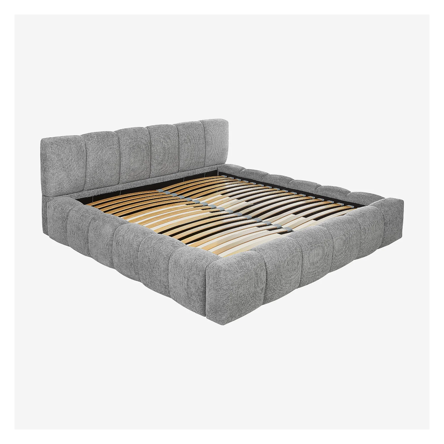 Lit coffre 180 x 200 cm en tissu chenille - Gris galet - 12