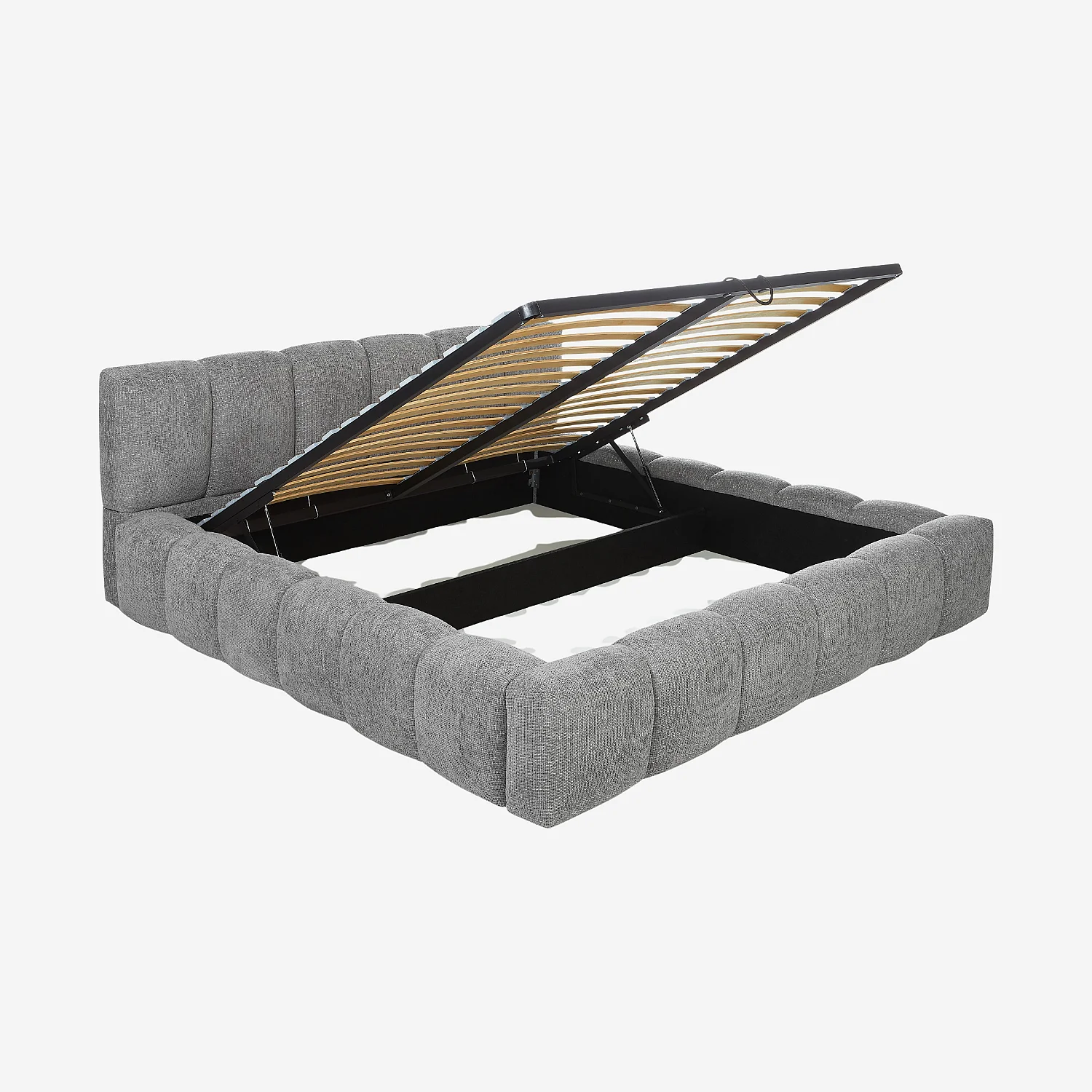 Lit coffre 180 x 200 cm en tissu chenille - Gris galet - 4