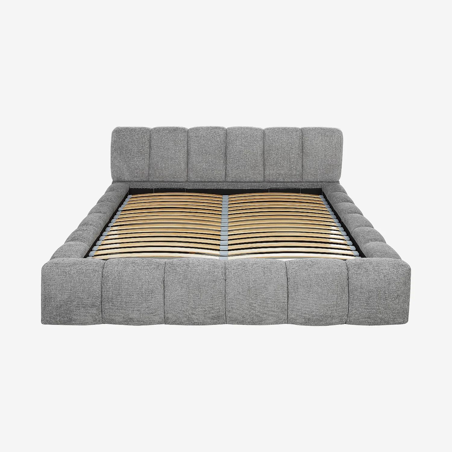 Lit coffre 180 x 200 cm en tissu chenille - Gris galet - 11