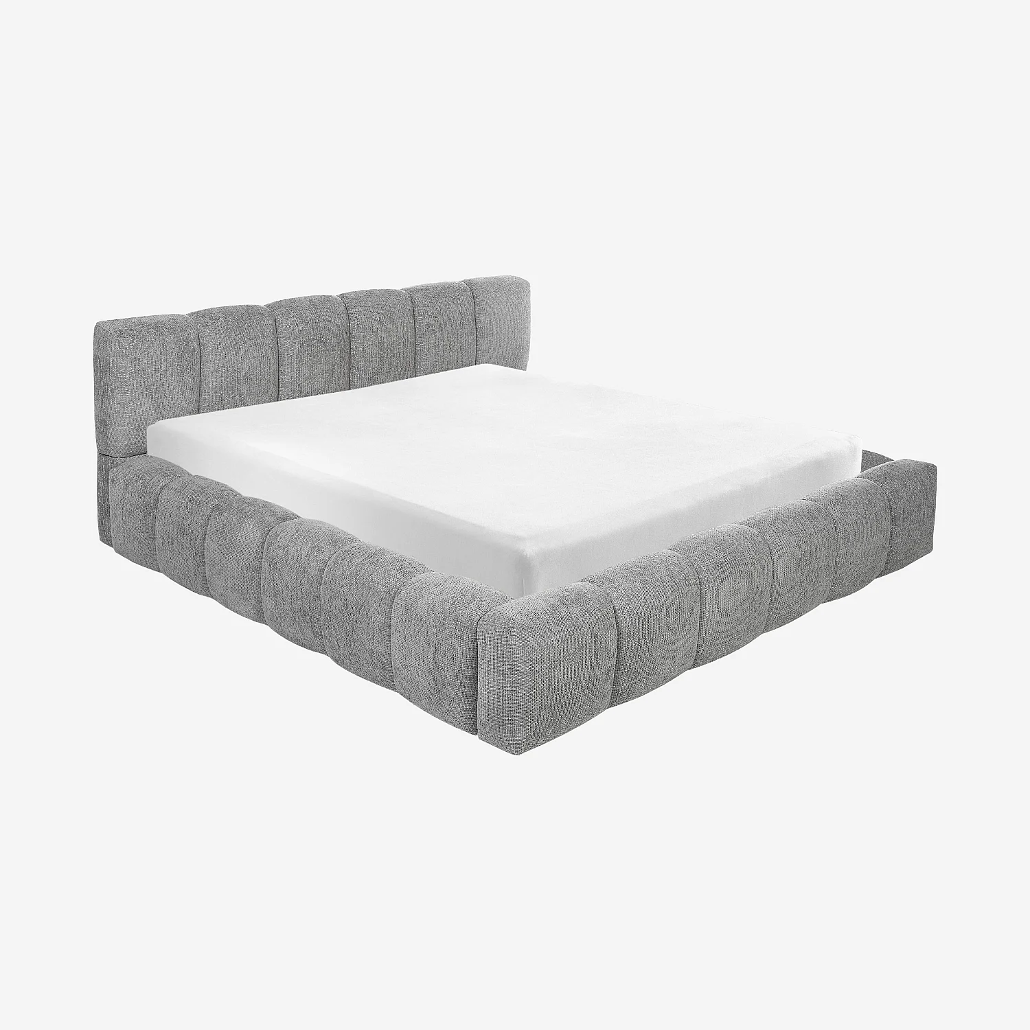 Lit coffre 180 x 200 cm en tissu chenille - Gris galet - 2