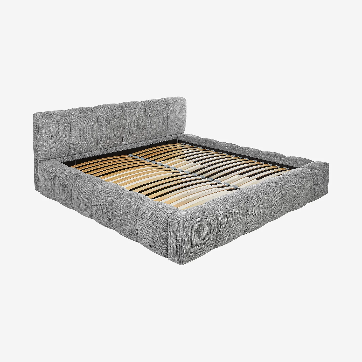 Lit coffre 180 x 200 cm en tissu chenille - Gris galet - 12