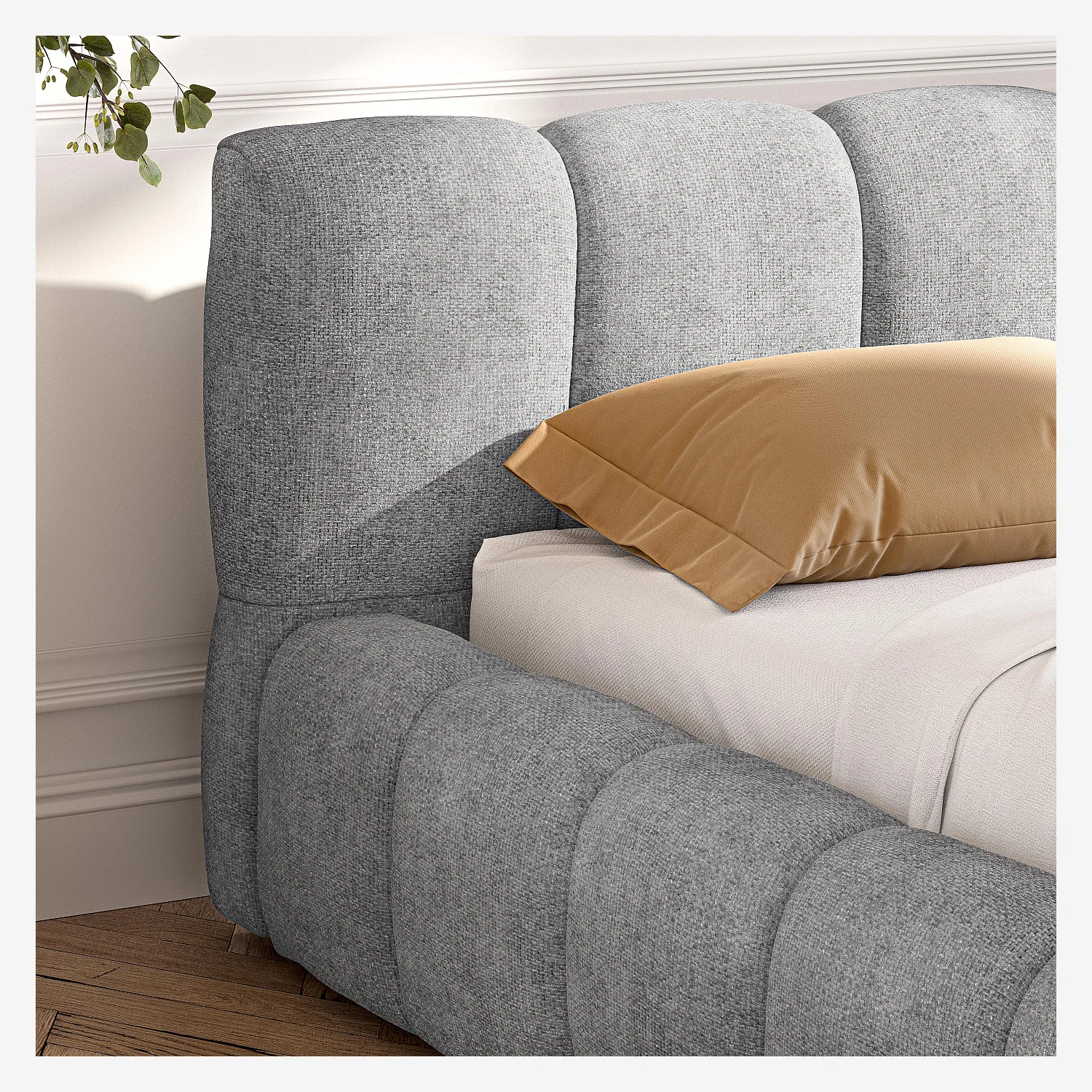 Letto contenitore 180 x 200 cm in tessuto di chenille - Grigio ciottolo - 6