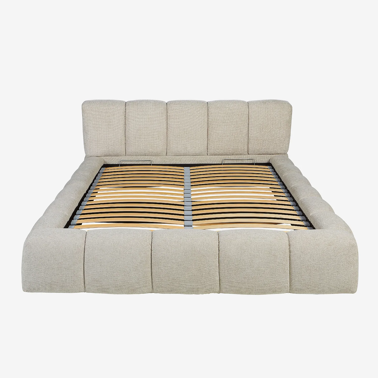 Lit coffre 160 x 200 cm en tissu chenille - Crème - 11