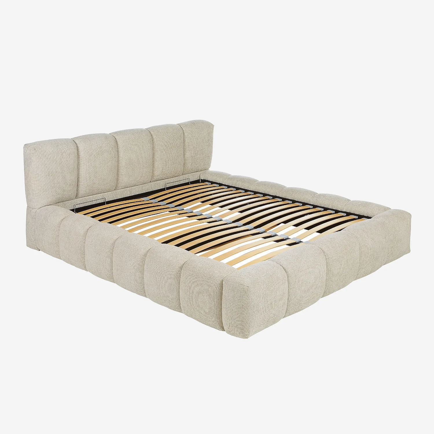 Lit coffre 160 x 200 cm en tissu chenille - Crème - 13