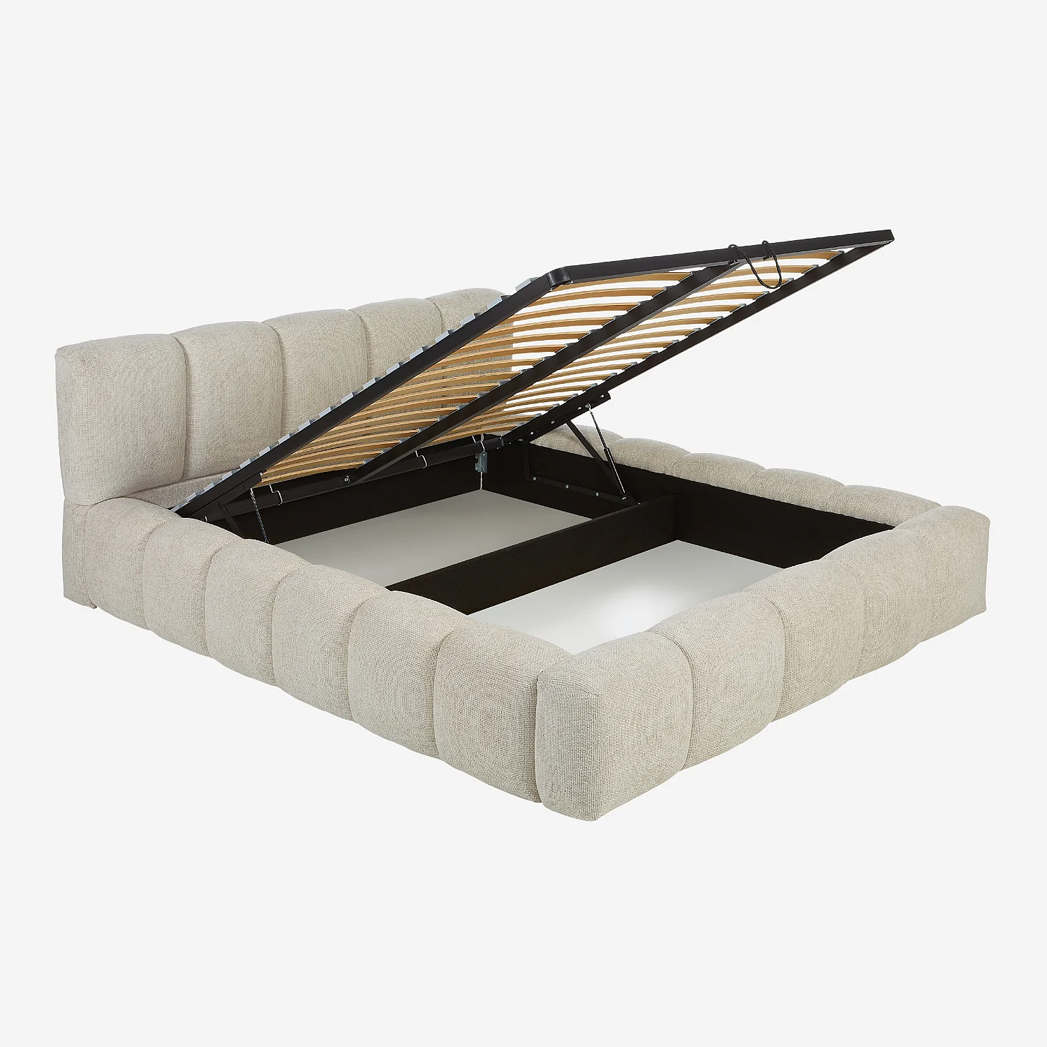 Lit coffre 160 x 200 cm en tissu chenille - Crème - 4