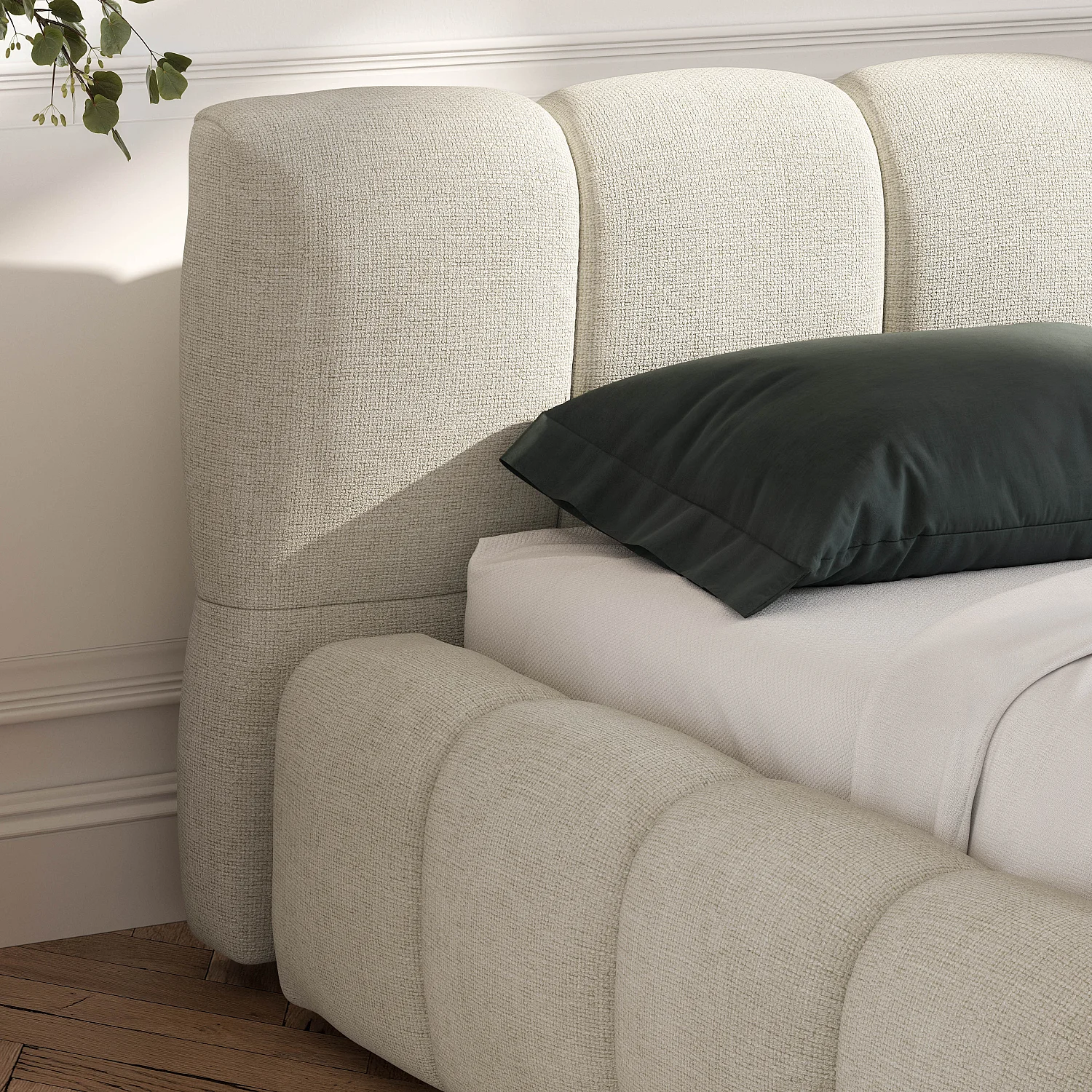 Opbergbed 160 x 200 cm in chenille stof - Crème - 6