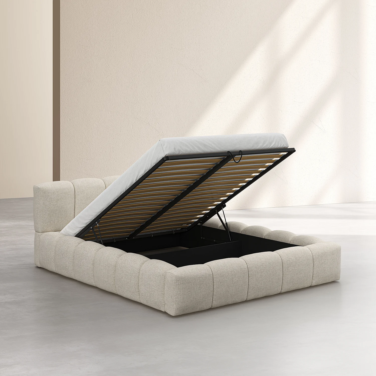 Cama con canapé abatible 160 x 200 cm en tejido chenilla - Crema - 9