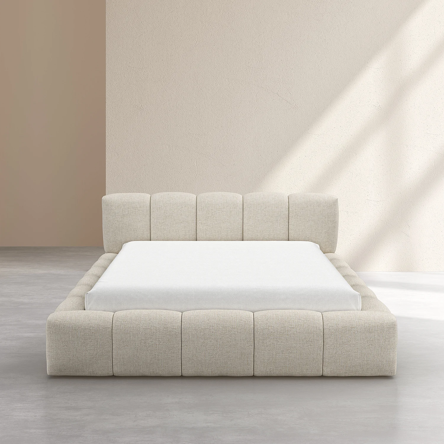 Cama con canapé abatible 160 x 200 cm en tejido chenilla - Crema - 2