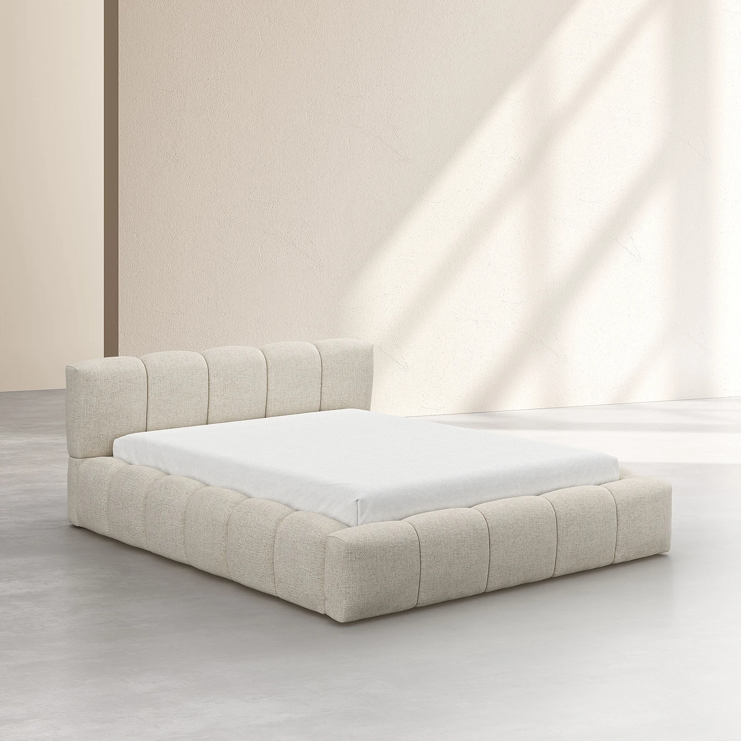 Cama con canapé abatible 160 x 200 cm en tejido chenilla - Crema - 4