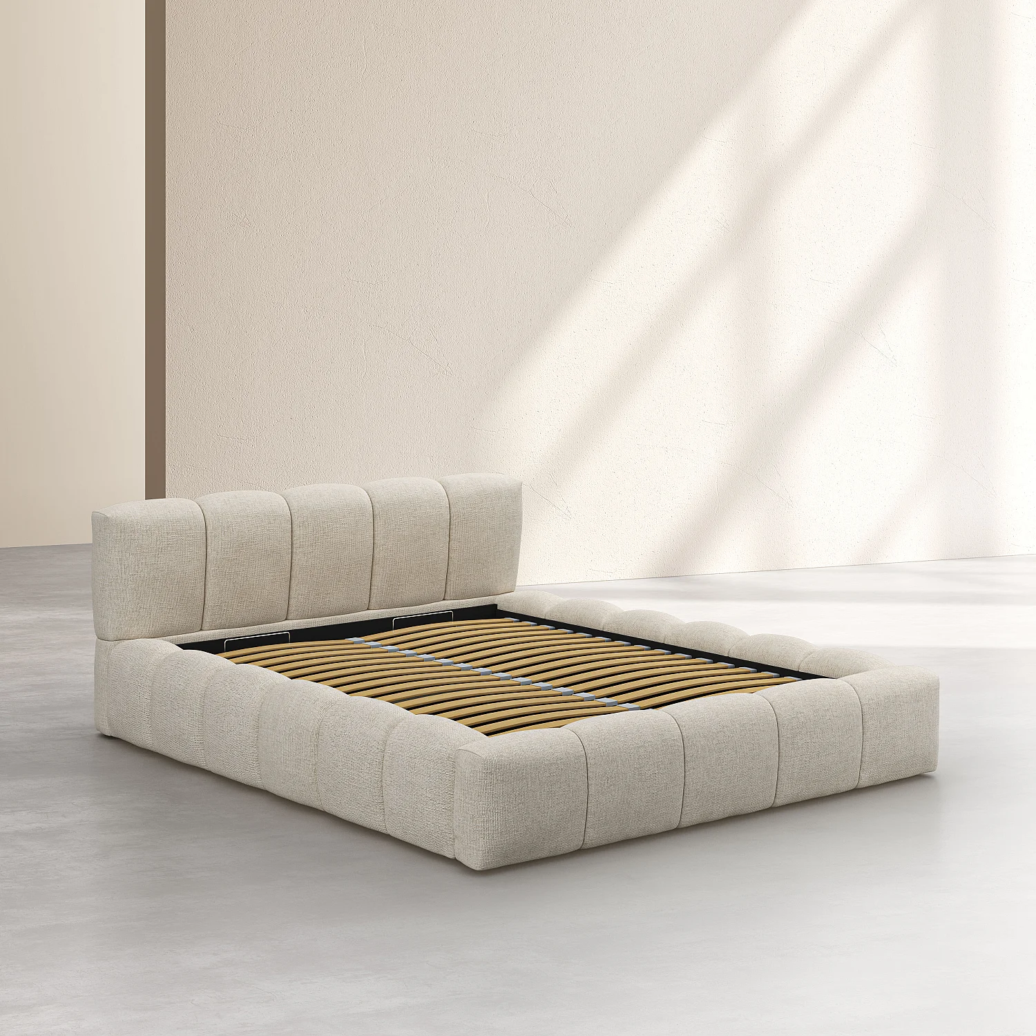 Cama con canapé abatible 160 x 200 cm en tejido chenilla - Crema - 7