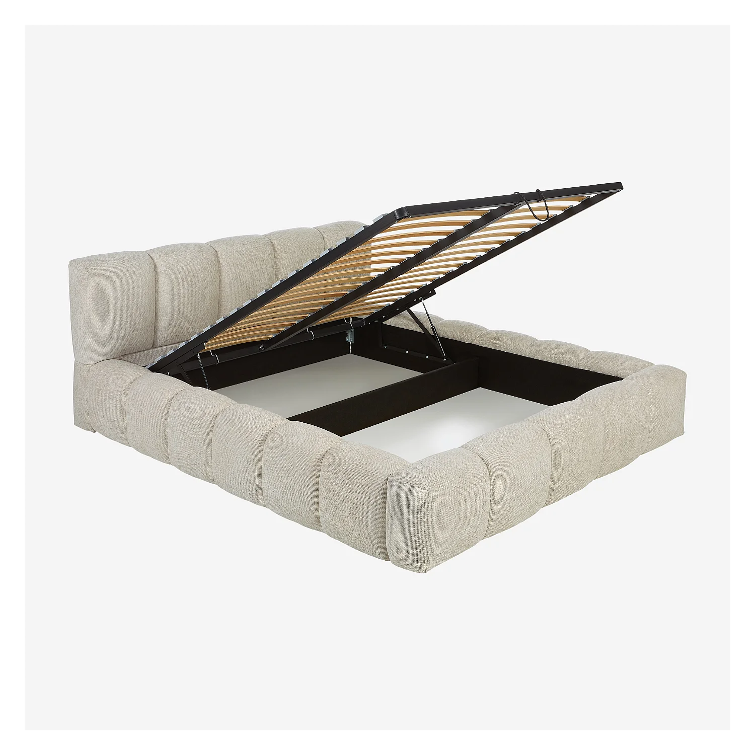 Lit coffre 160 x 200 cm en tissu chenille - Crème - 4