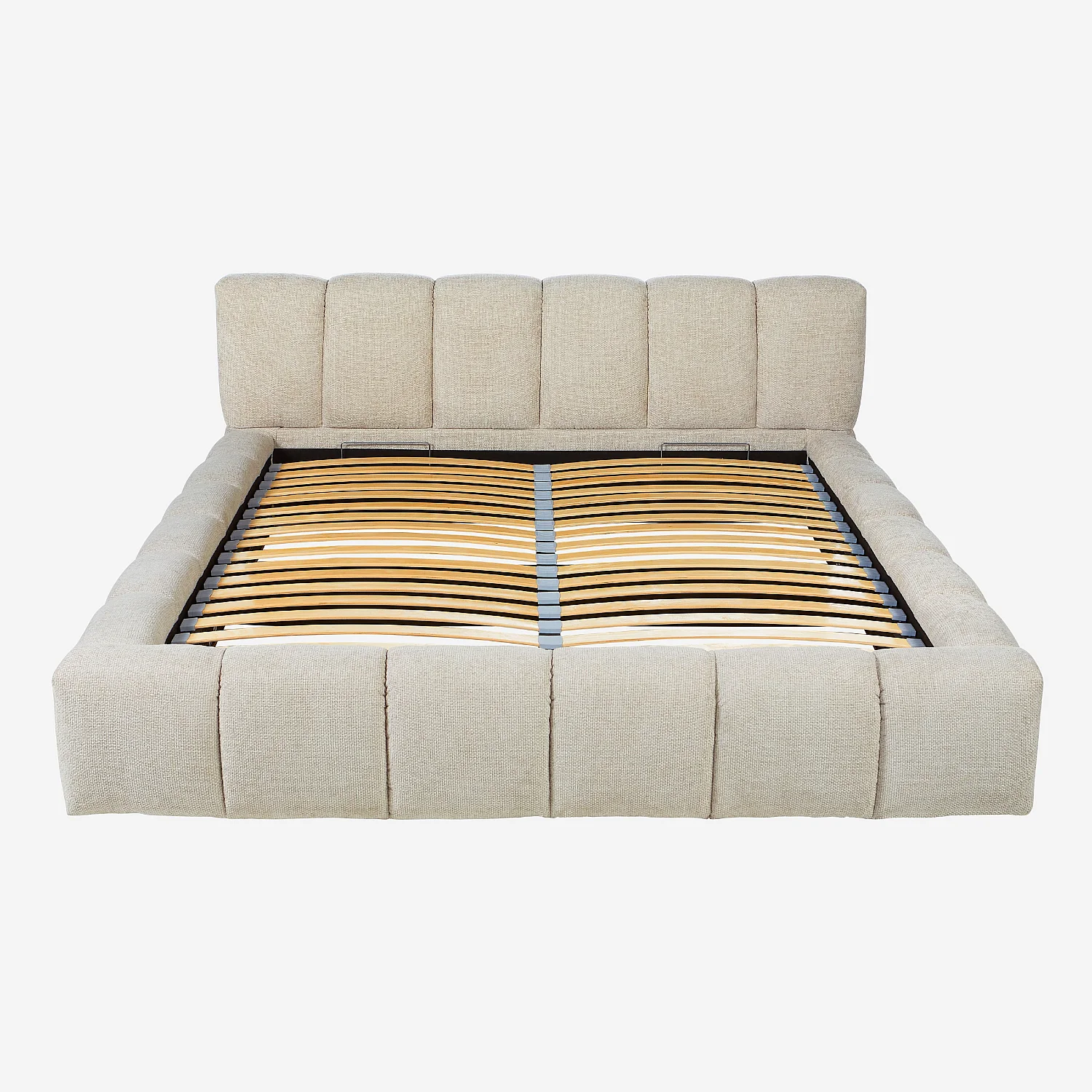 Lit coffre 180 x 200 cm en tissu chenille - Crème - 11