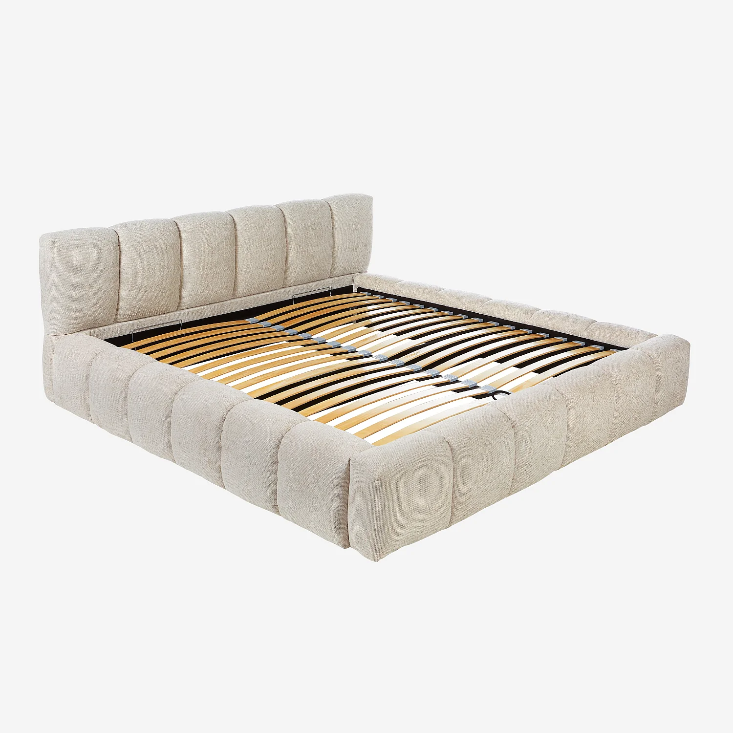 Lit coffre 180 x 200 cm en tissu chenille - Crème - 13