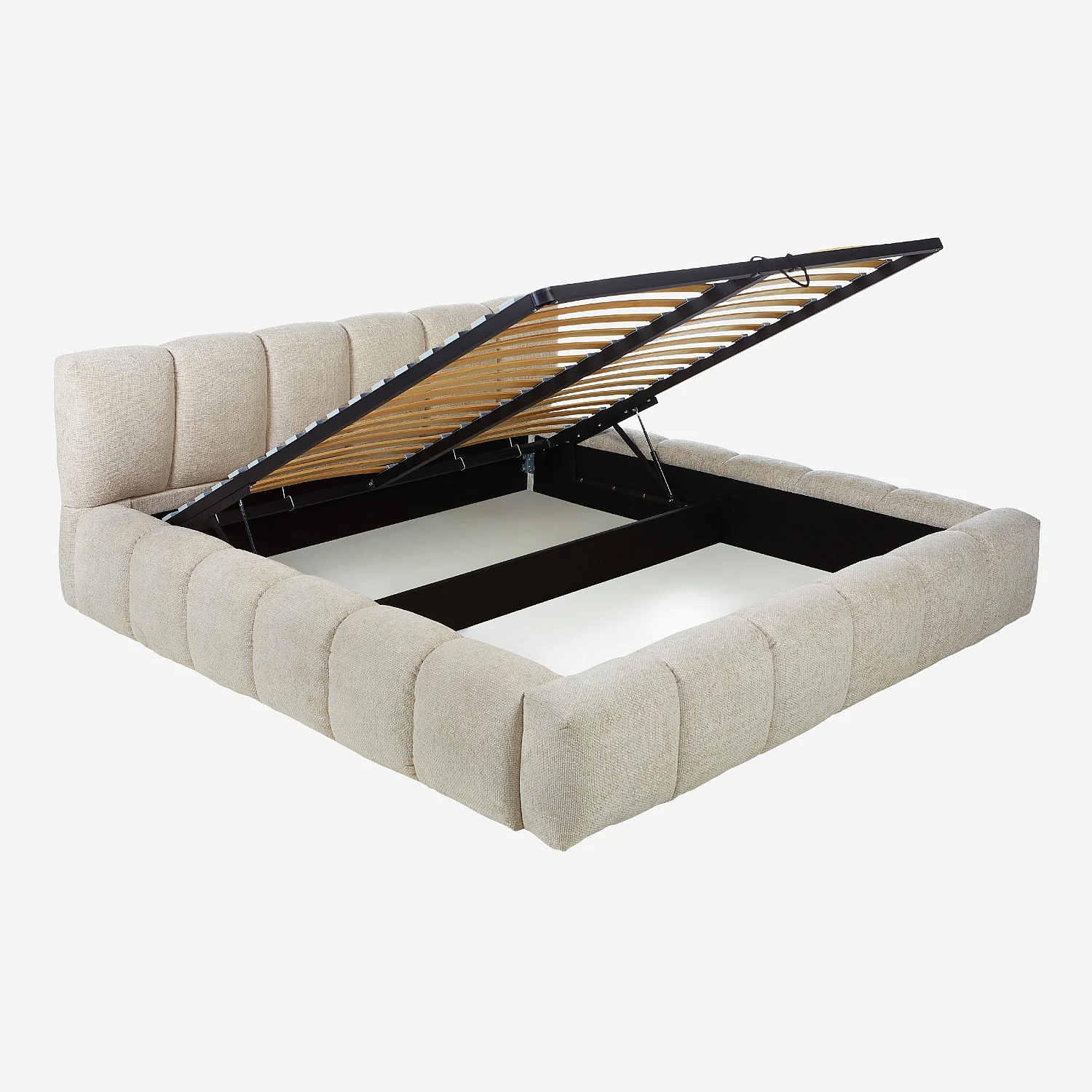 Lit coffre 180 x 200 cm en tissu chenille - Crème - 4