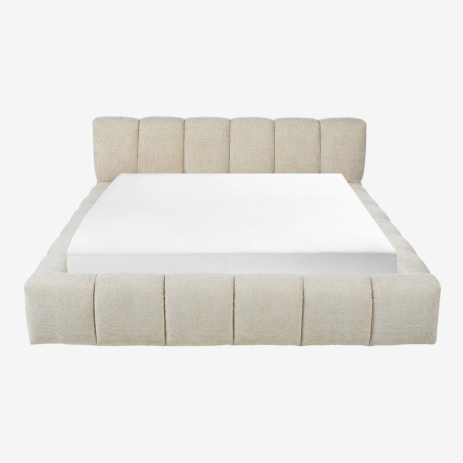 Lit coffre 180 x 200 cm en tissu chenille - Crème - 5