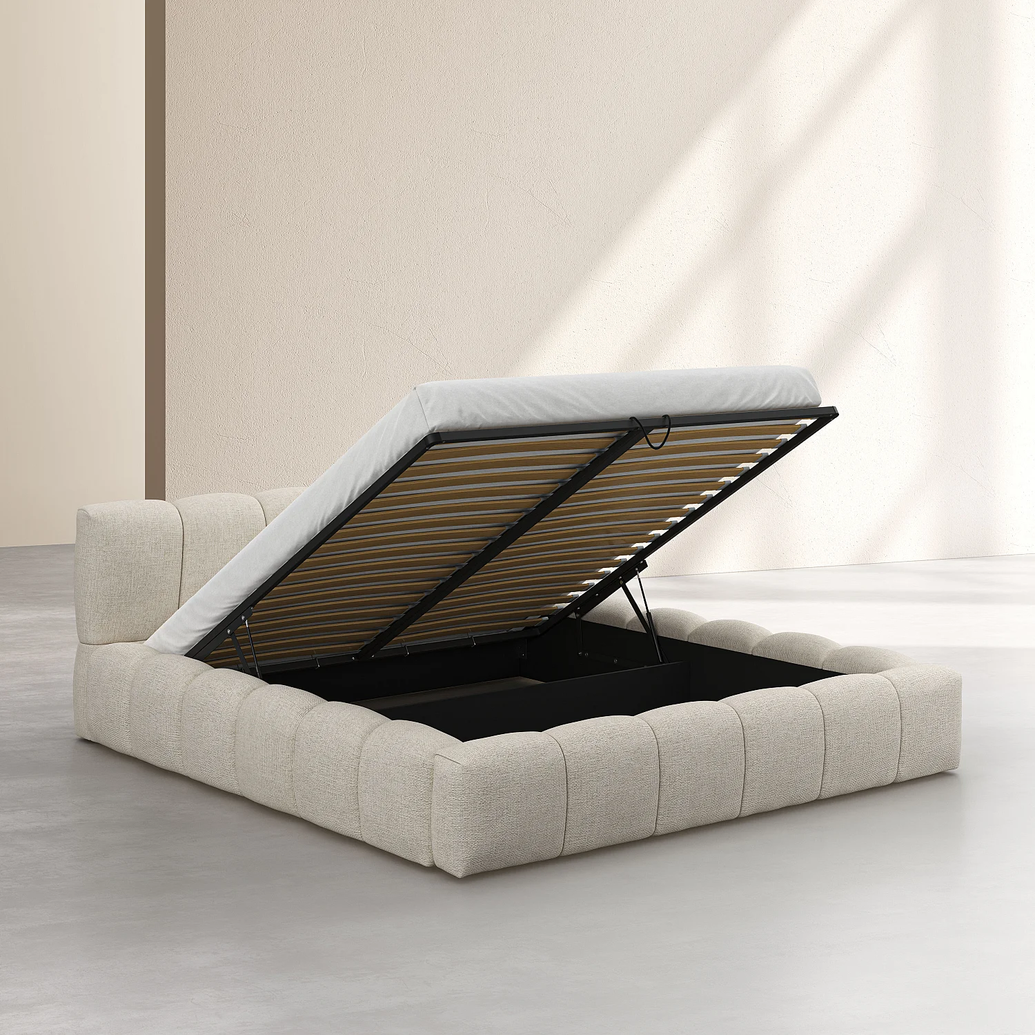 Cama con canapé abatible 180 x 200 cm en tejido chenilla - Crema - 9