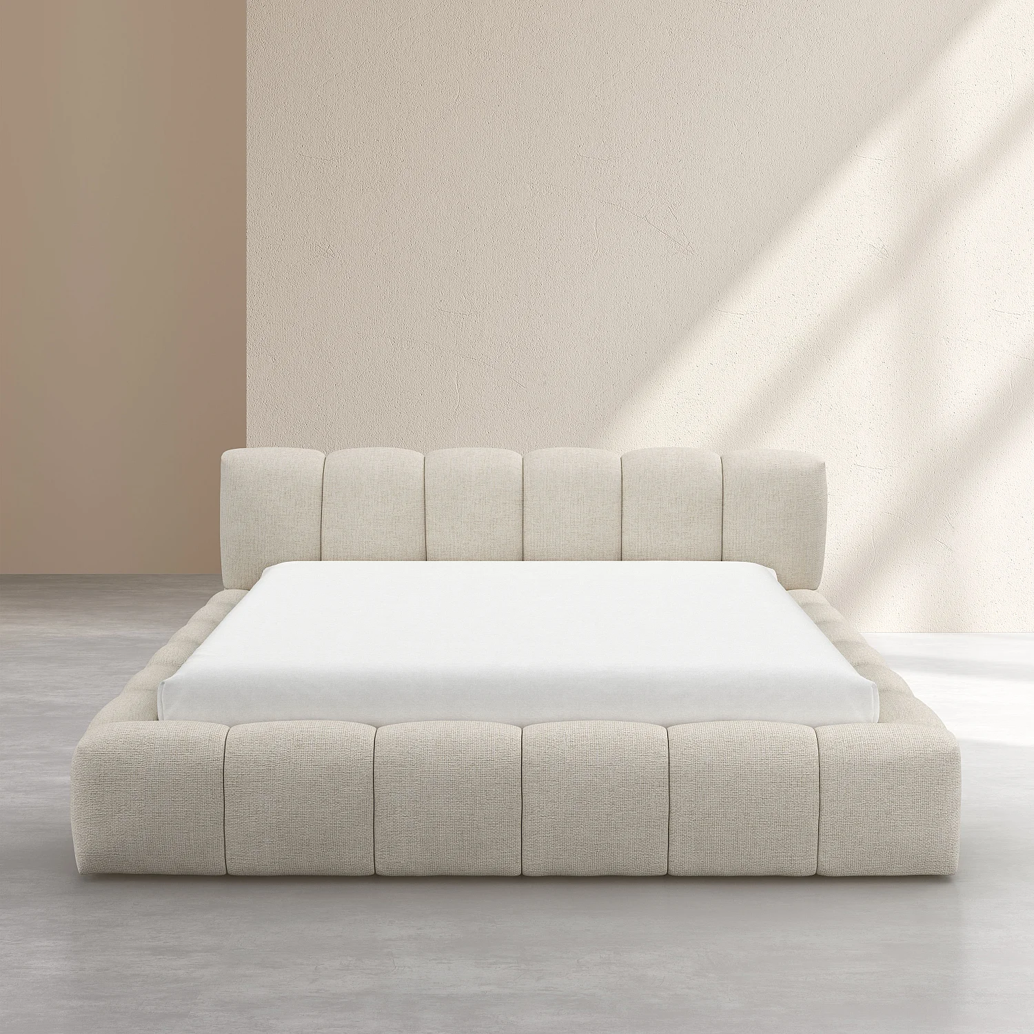 Cama con canapé abatible 180 x 200 cm en tejido chenilla - Crema - 2