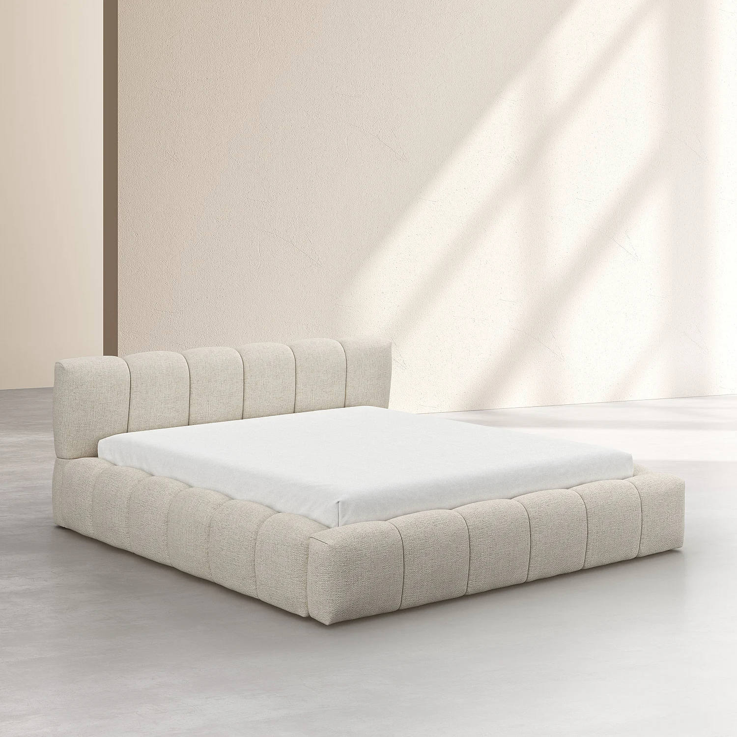 Cama con canapé abatible 180 x 200 cm en tejido chenilla - Crema - 4