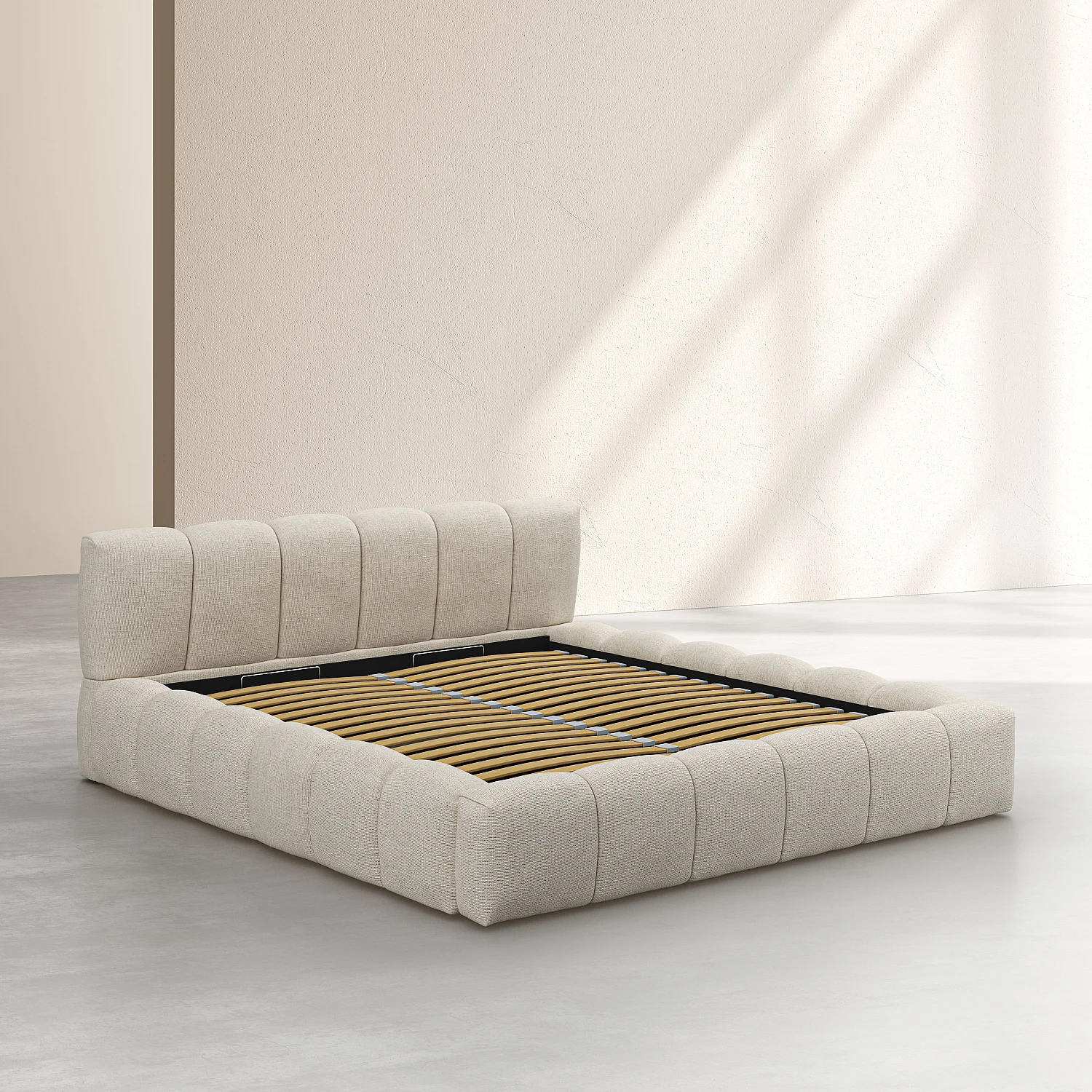 Cama con canapé abatible 180 x 200 cm en tejido chenilla - Crema - 7
