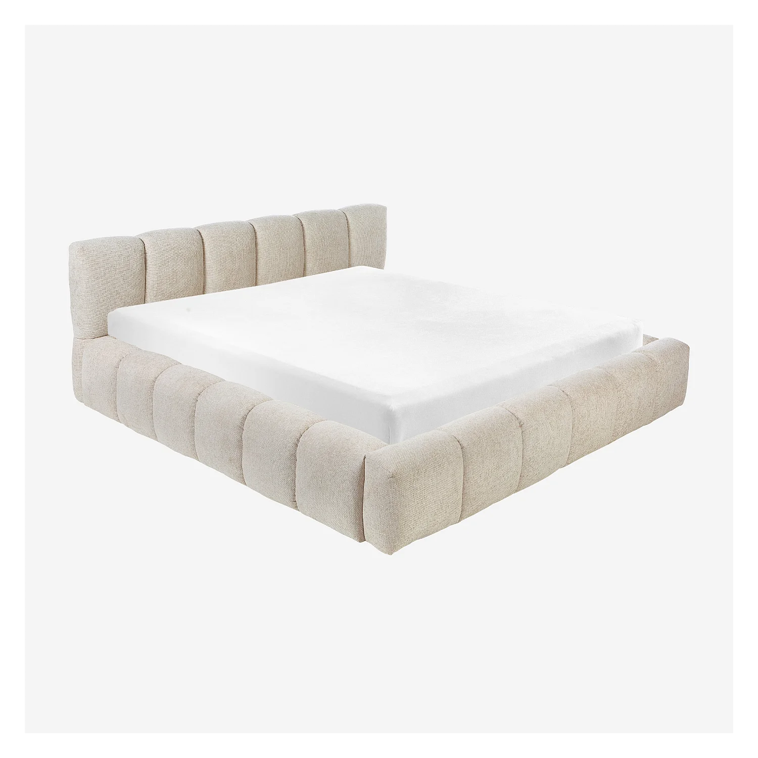 Lit coffre 180 x 200 cm en tissu chenille - Crème - 2