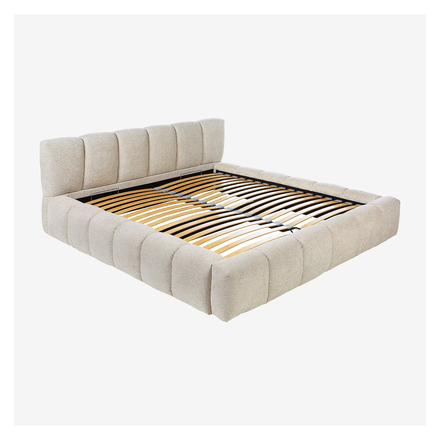 Lit coffre 180 x 200 cm en tissu chenille - Crème - 13