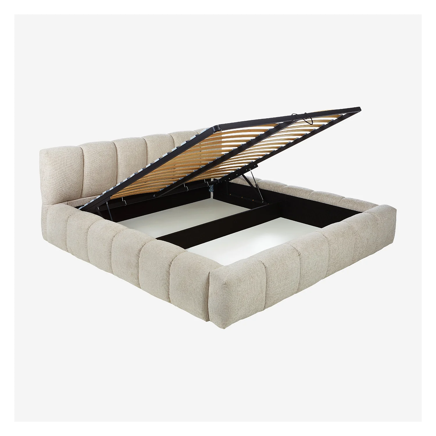 Lit coffre 180 x 200 cm en tissu chenille - Crème - 4