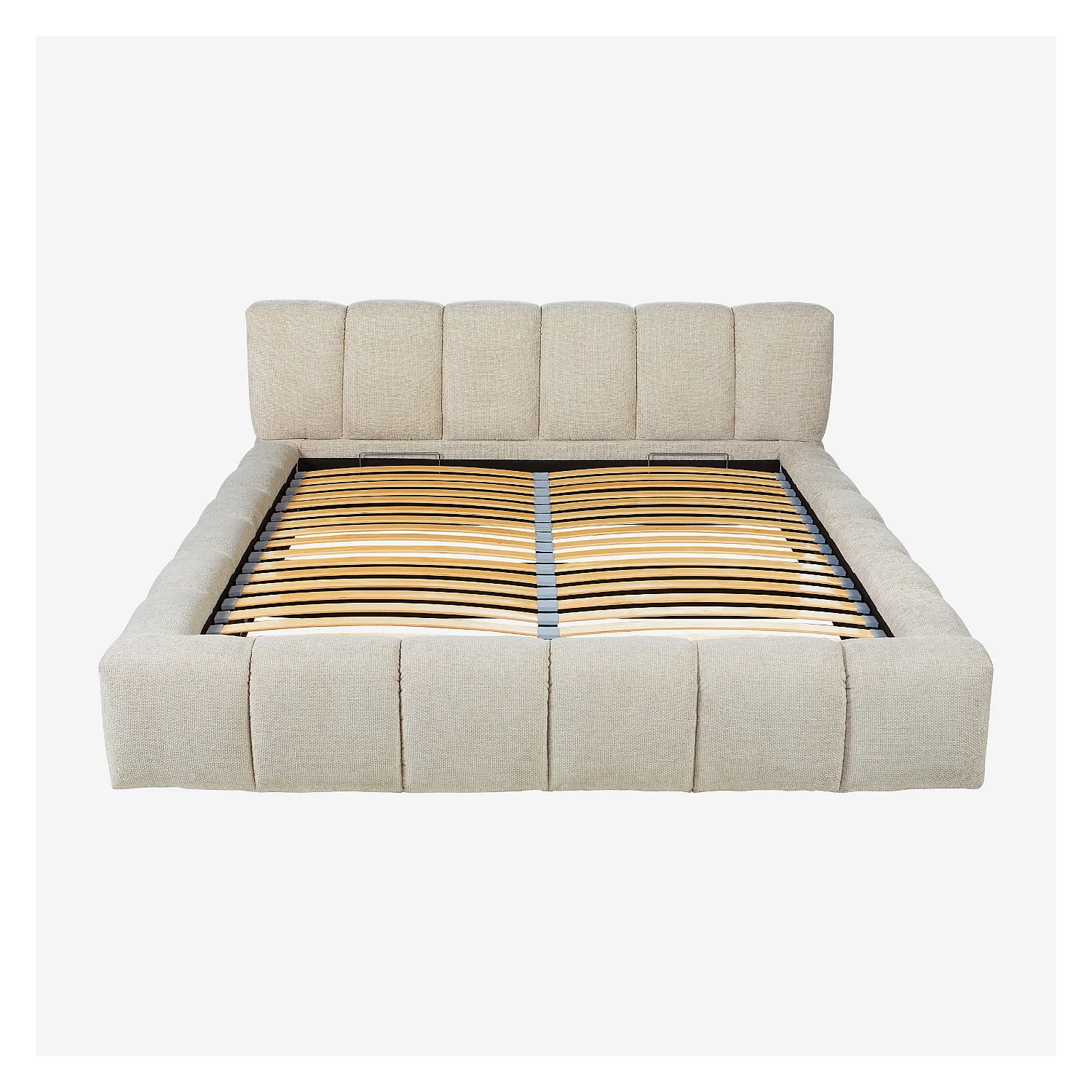 Lit coffre 180 x 200 cm en tissu chenille - Crème - 11