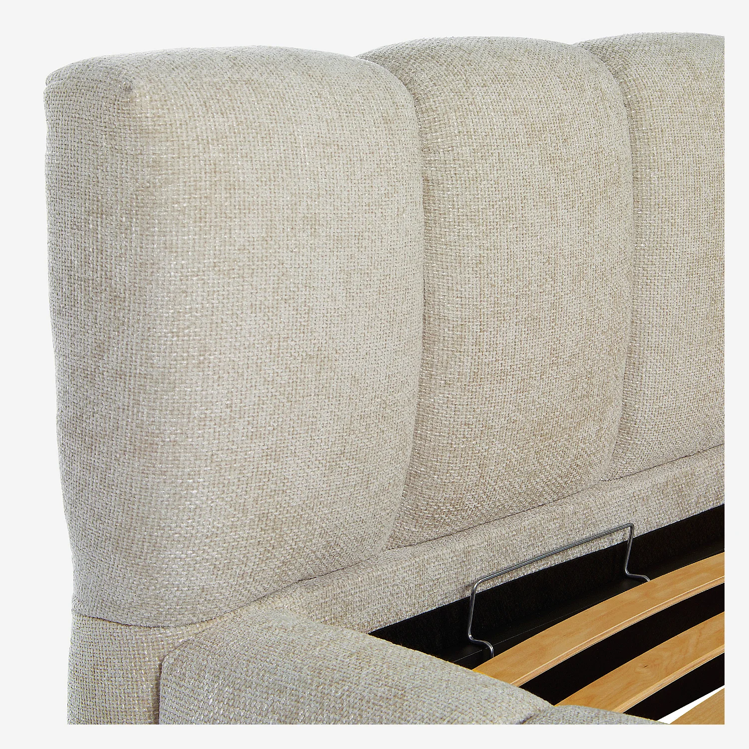 Lit coffre 180 x 200 cm en tissu chenille - Crème - 7