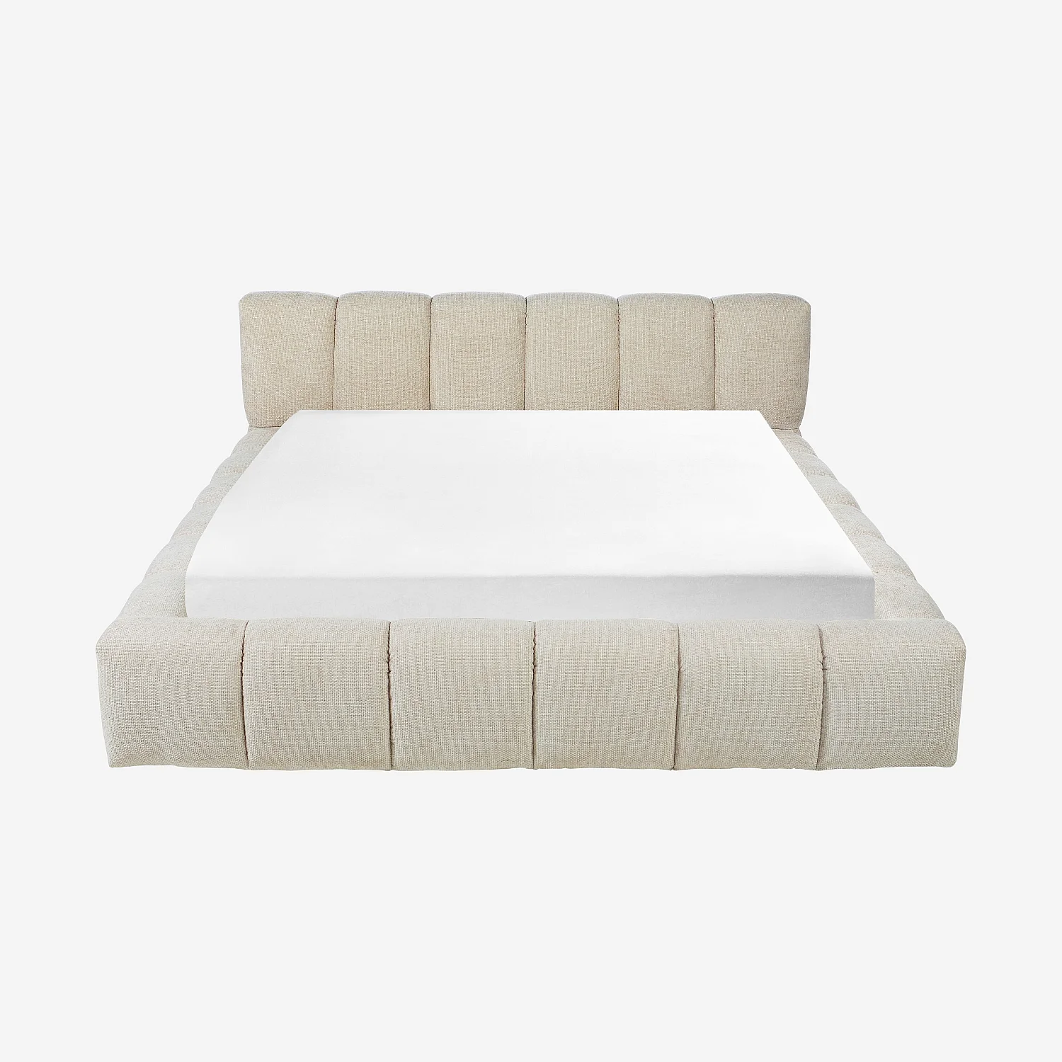 Lit coffre 180 x 200 cm en tissu chenille - Crème - 5