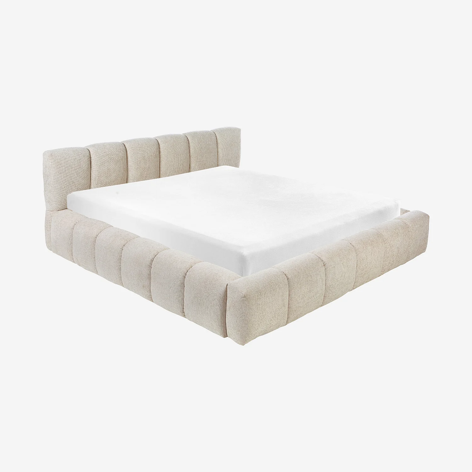 Lit coffre 180 x 200 cm en tissu chenille - Crème - 2