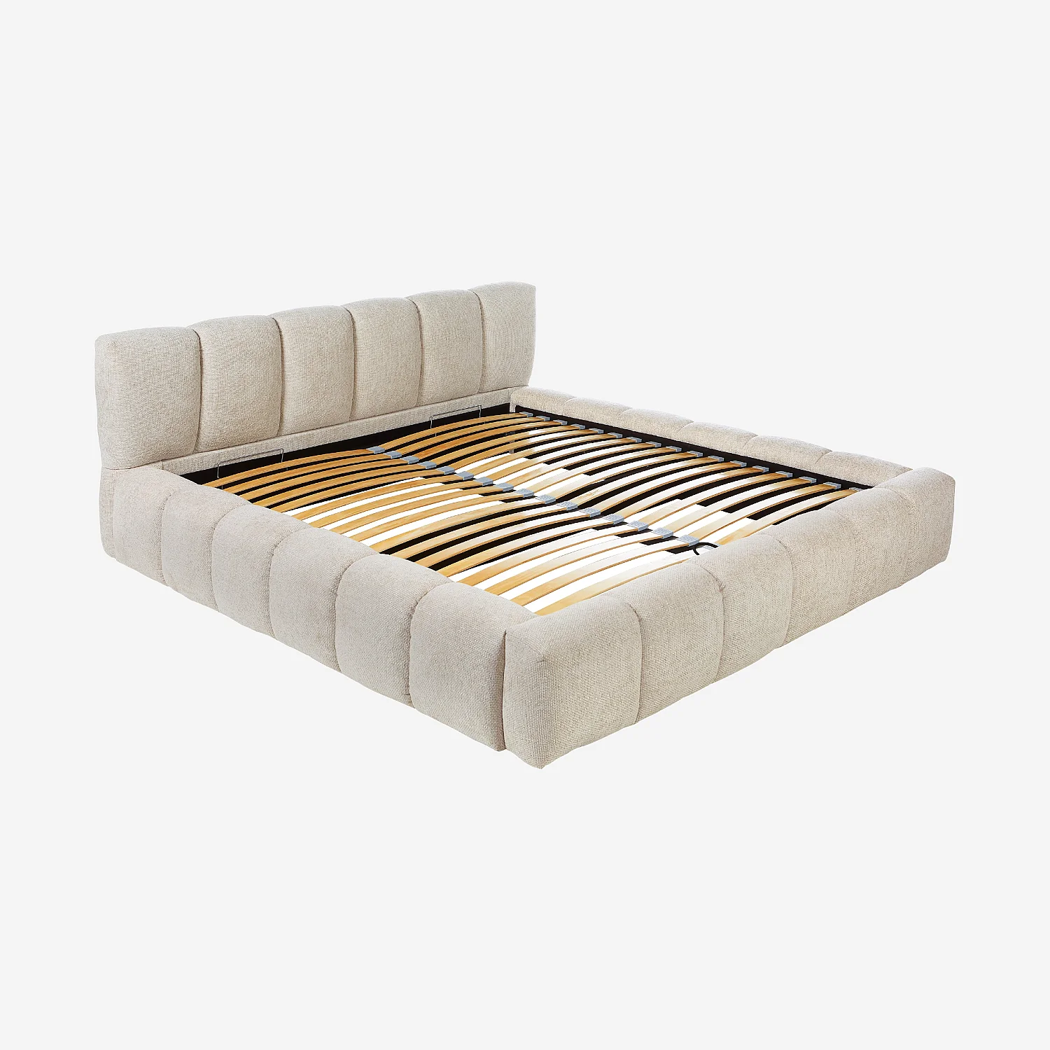 Lit coffre 180 x 200 cm en tissu chenille - Crème - 13