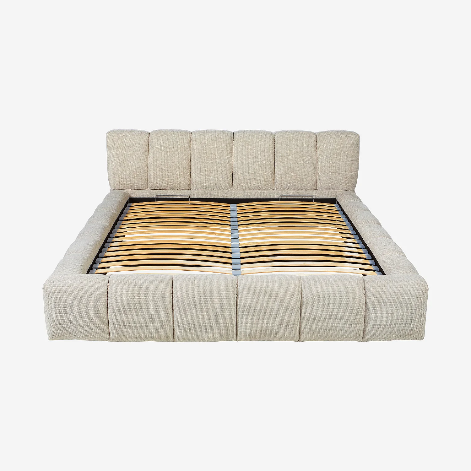 Lit coffre 180 x 200 cm en tissu chenille - Crème - 11