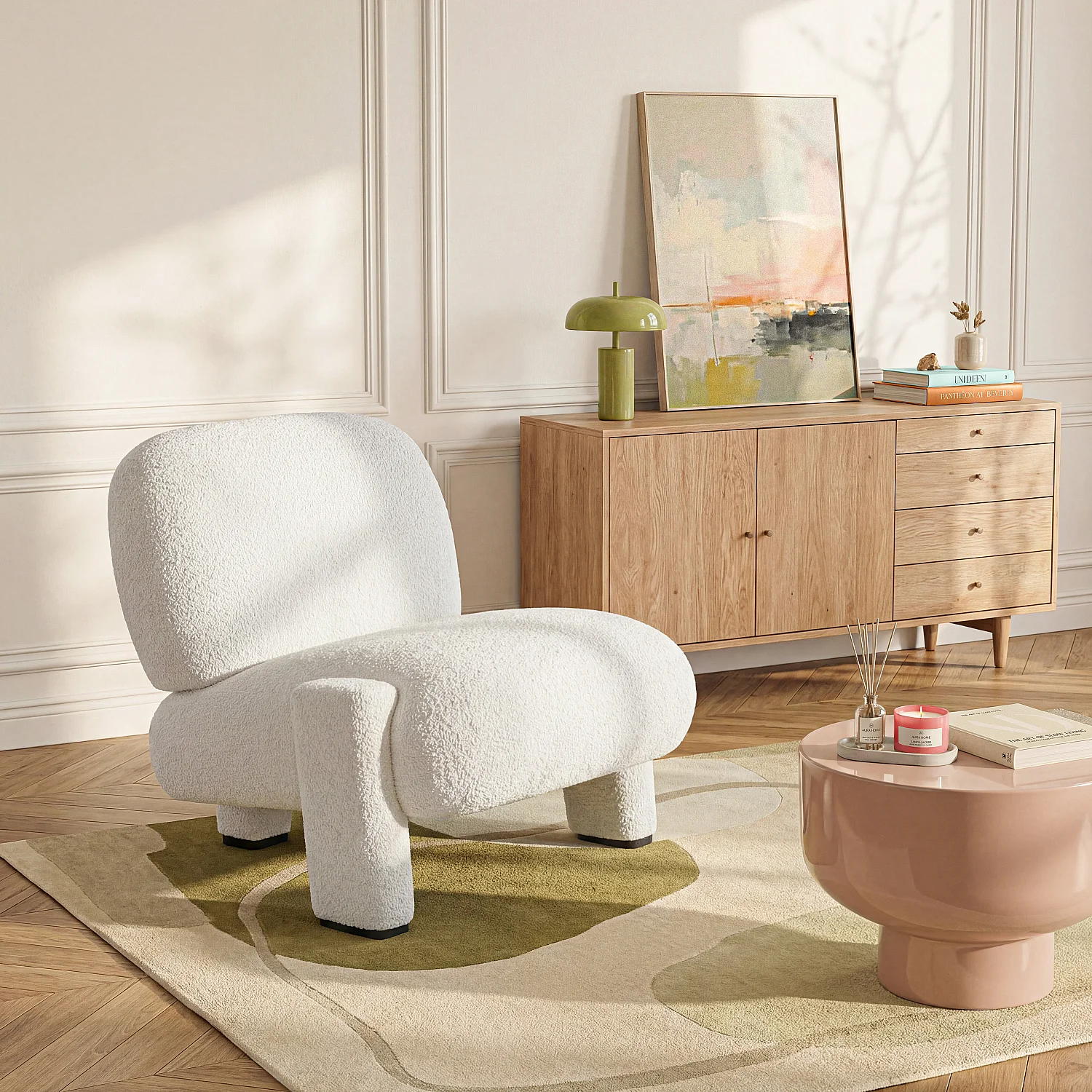 Sessel aus Bouclé-Stoff - Weiß - 1