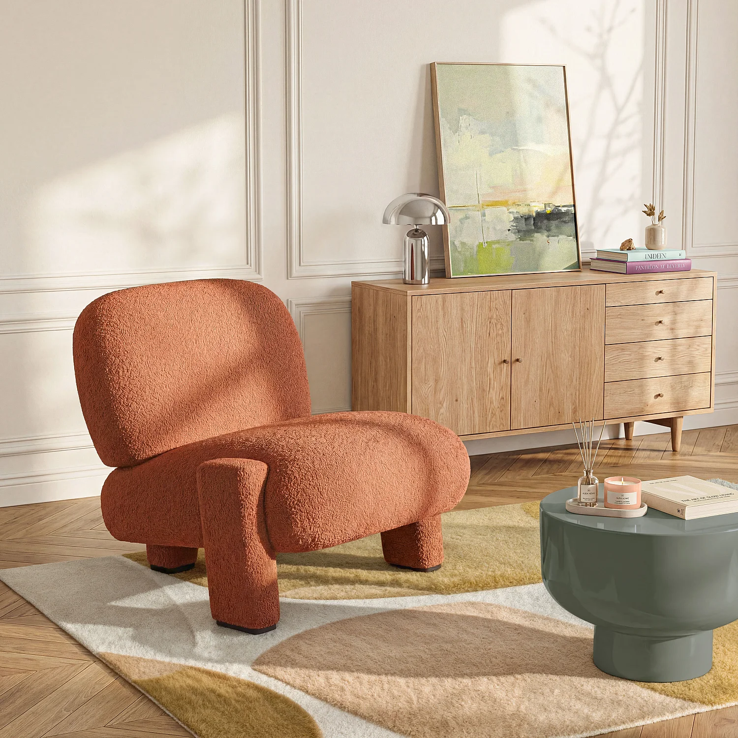 Sillón de tejido bouclé - Terracota - 1