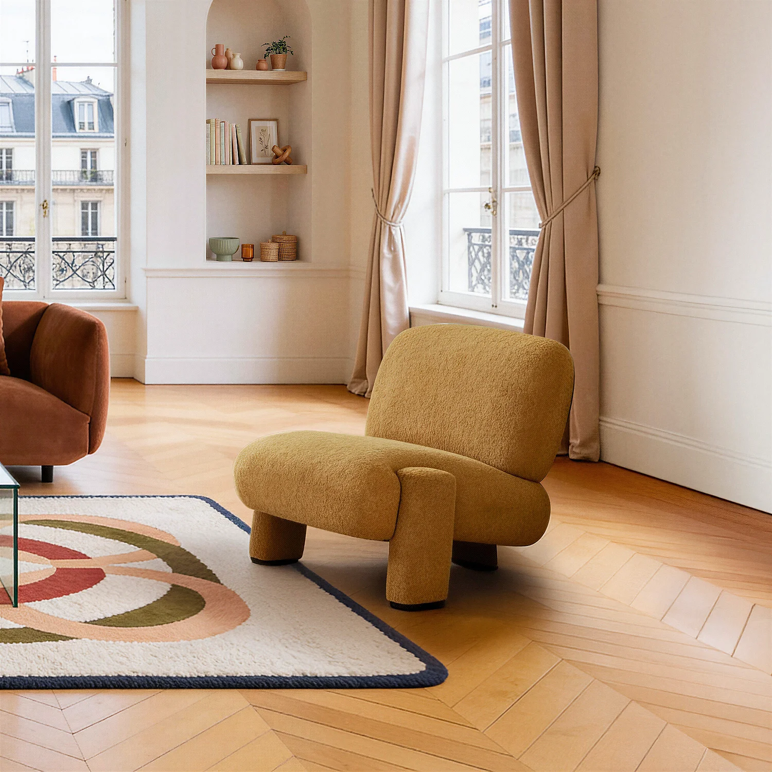 Poltrona in tessuto bouclé - Miele - 1