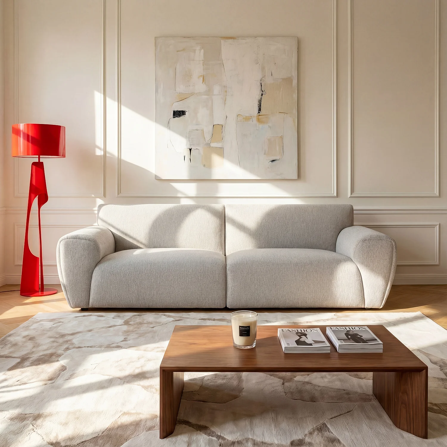 Divano 4 posti in tessuto ciniglia - Ecrù melange - 1