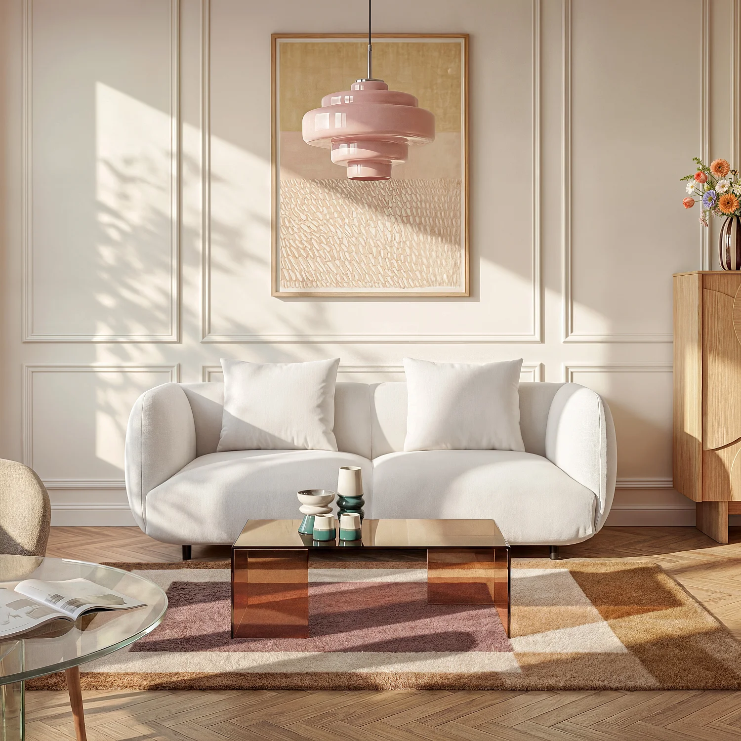 Driezitsbank van stof - Ecru - 1