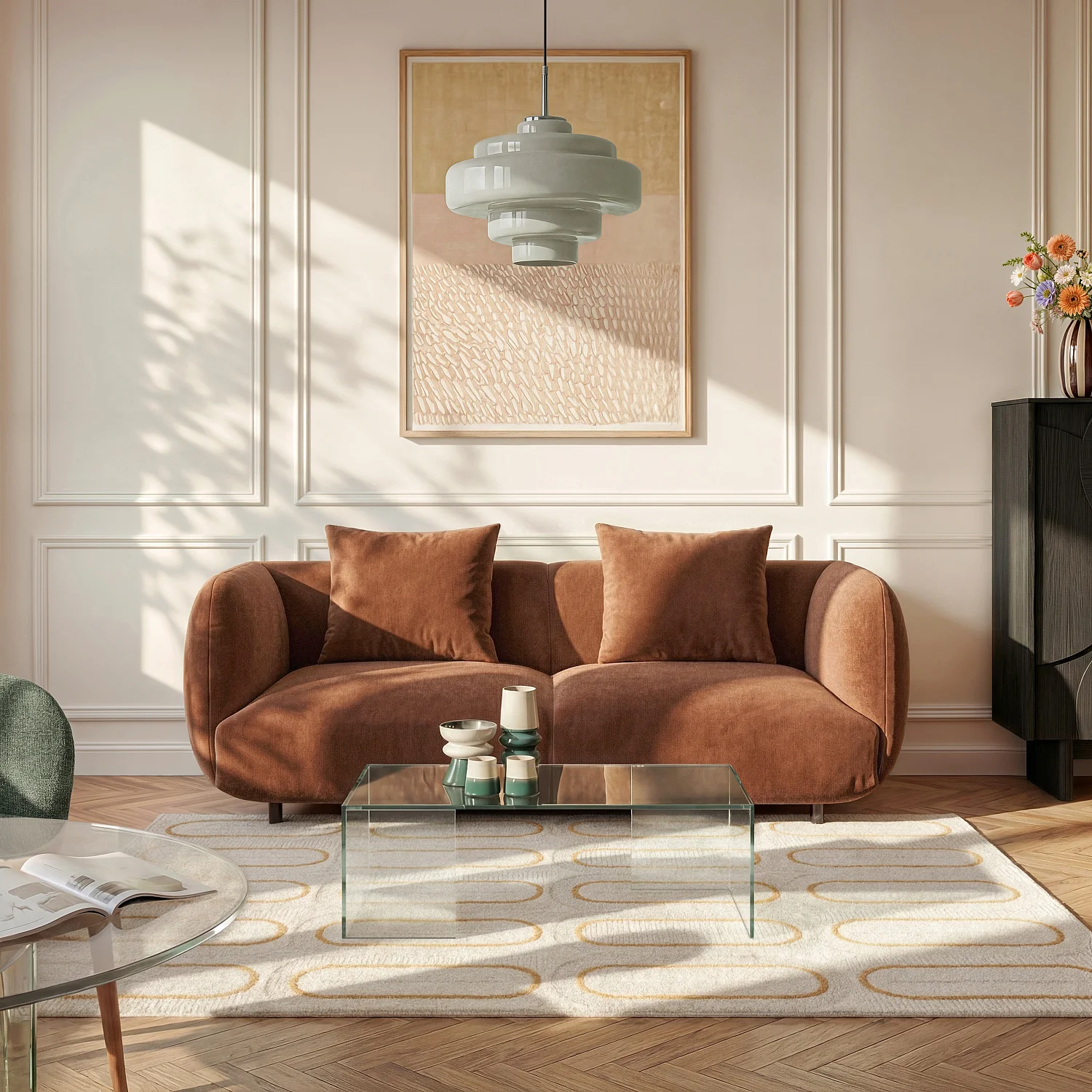 Sofá de 3 lugares em tecido - Marrom acobreado - 1