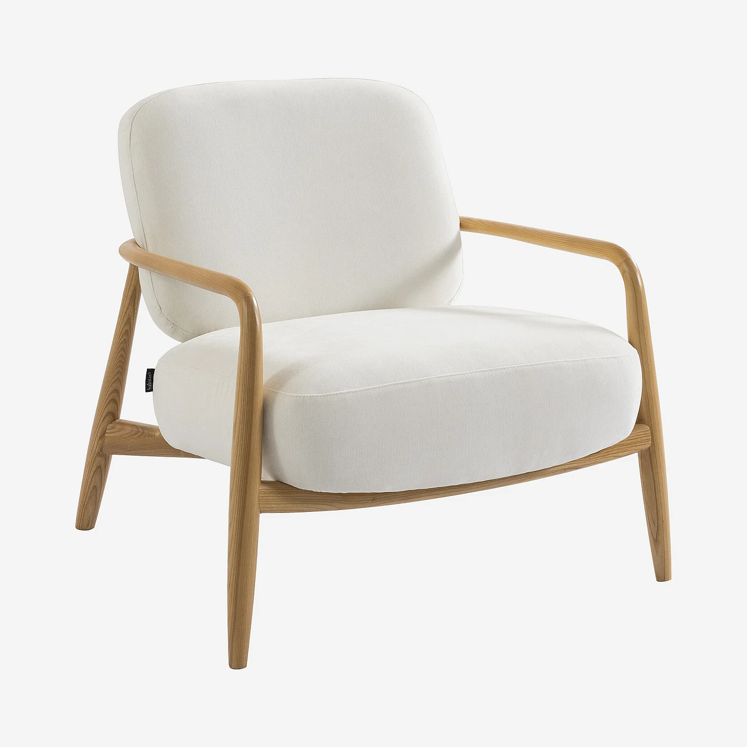 Fauteuil van stof en massief hout - Ecru - 3