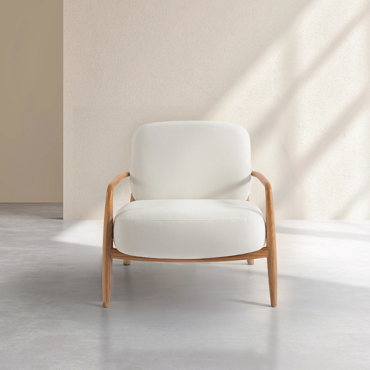 Fauteuil van stof en massief hout - Ecru - 1