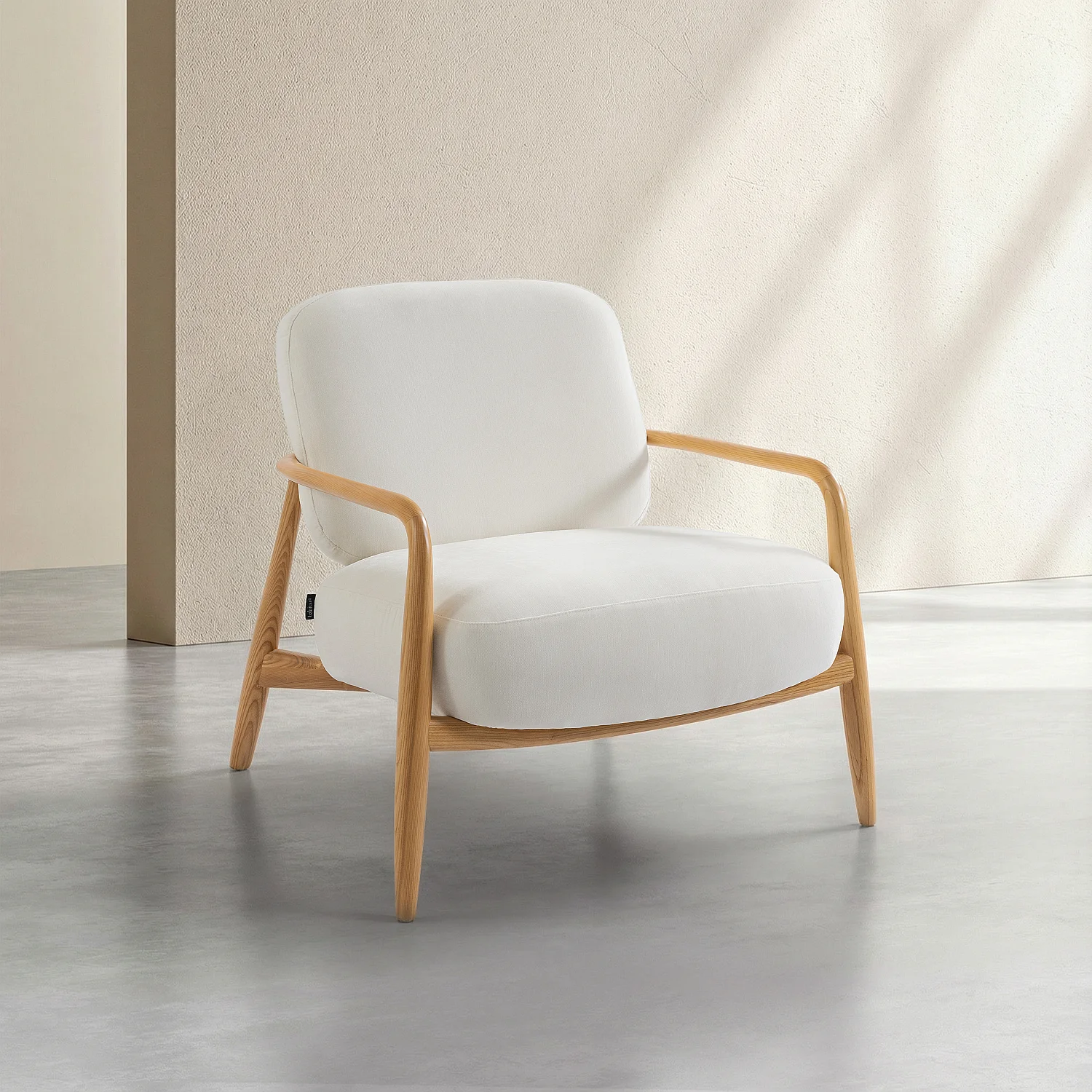 Fauteuil van stof en massief hout - Ecru - 3