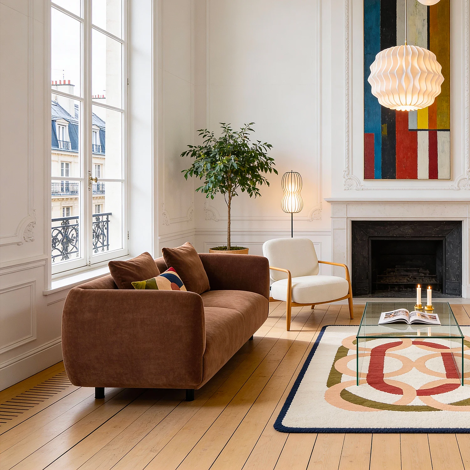 Poltrona in tessuto e legno massello - Ecrù - 3