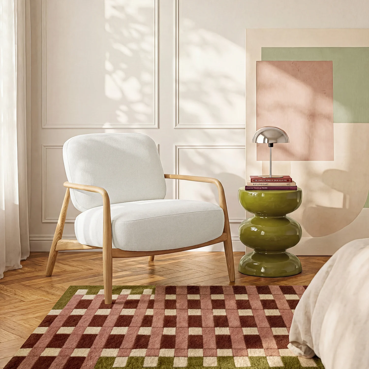 Sessel aus Stoff und Massivholz - Ecru - 1