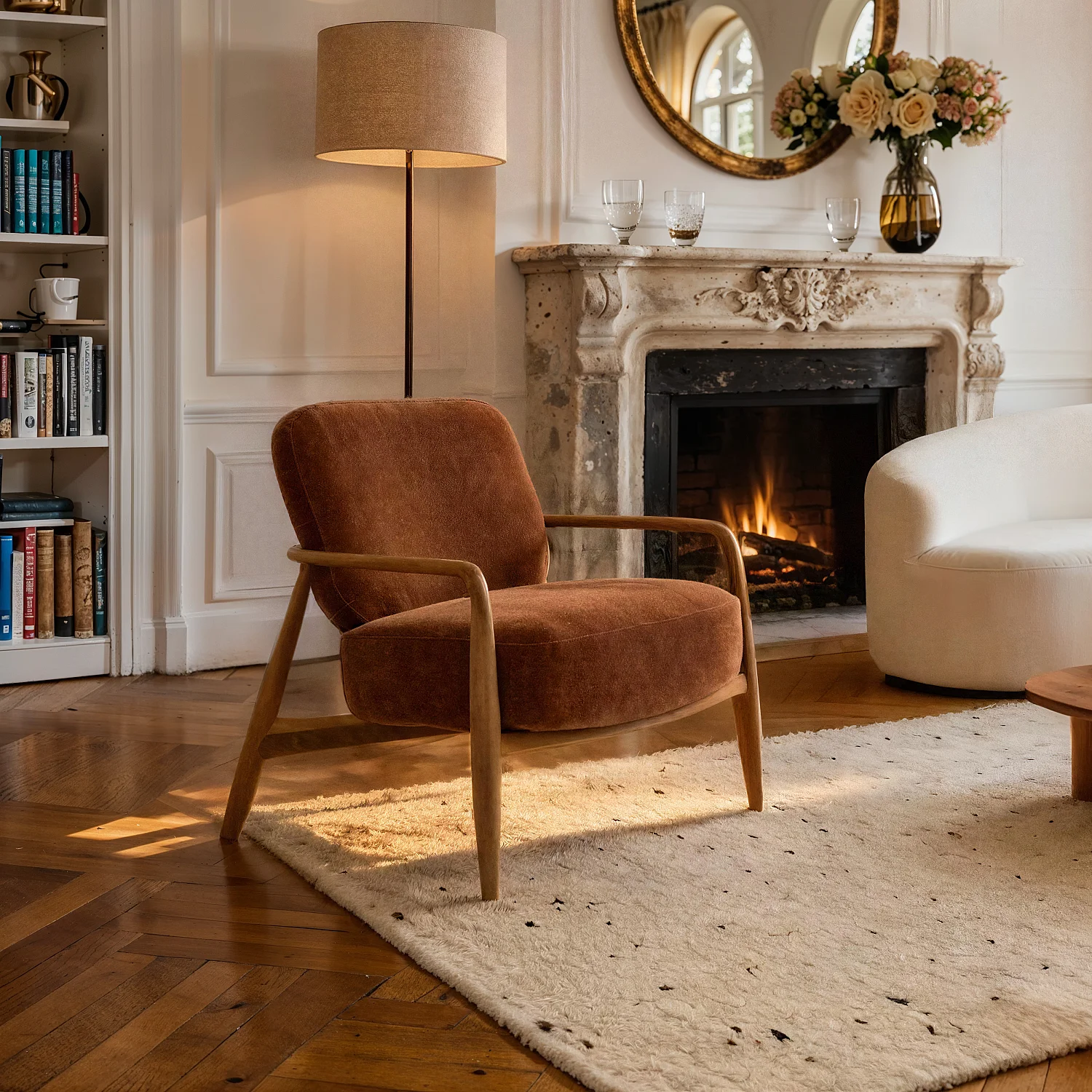 Poltrona in tessuto e legno massello - Marrone ramato - 1