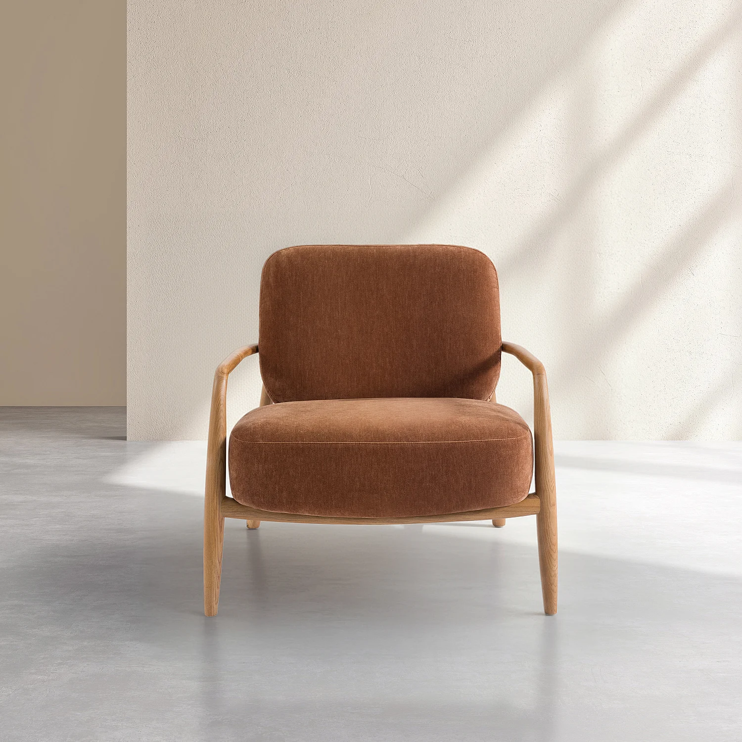 Sessel aus Stoff und Massivholz - Kupferbraun - 1