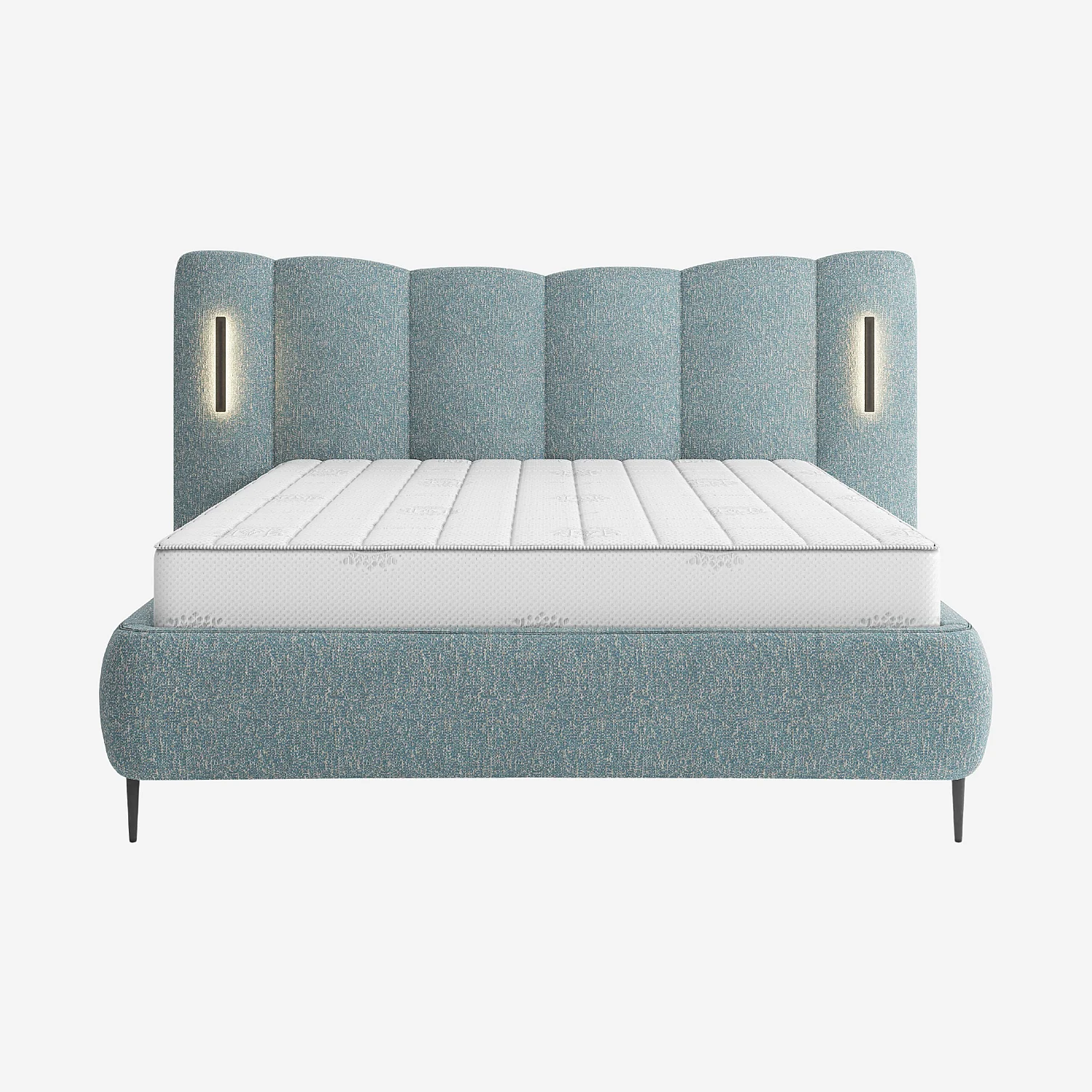 Cama con canapé abatible 160 x 200 cm en tejido texturizado con luces LED integradas - Azul jaspeado - 3