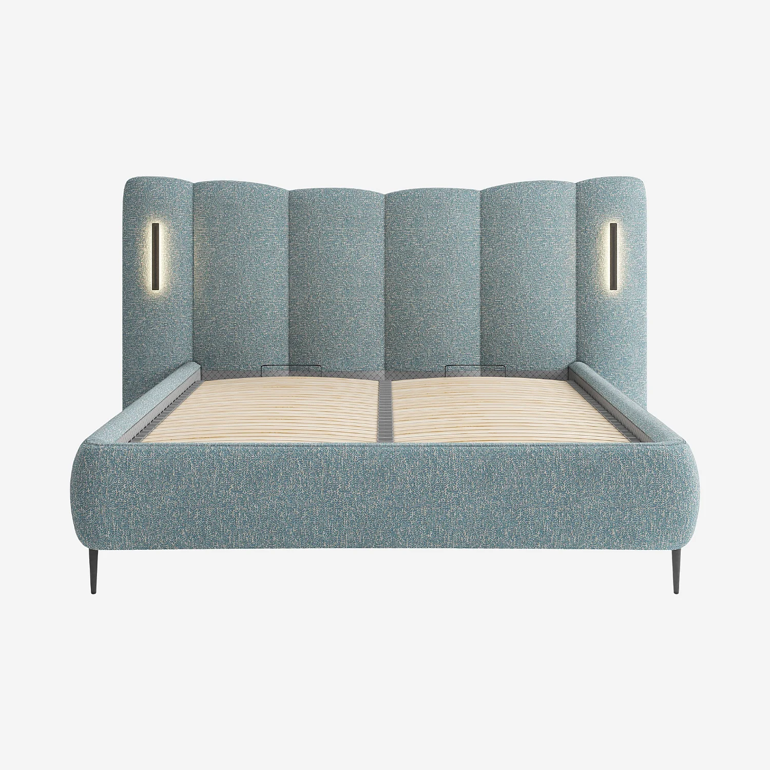 Cama con canapé abatible 160 x 200 cm en tejido texturizado con luces LED integradas - Azul jaspeado - 8