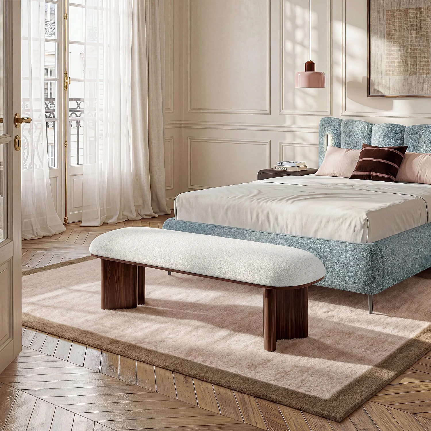 Opbergbed 160 x 200 cm van gestructureerde stof met geïntegreerde LED’s - Gemêleerd blauw - 9