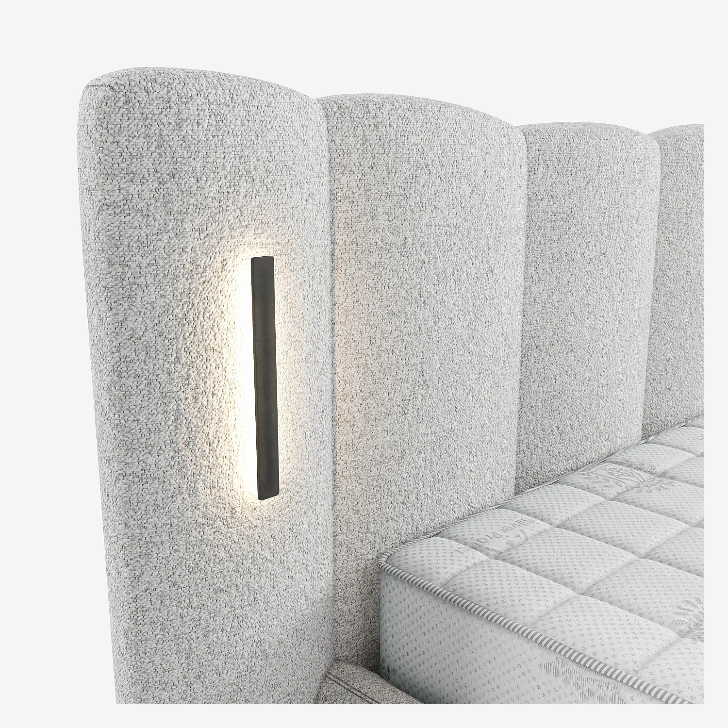 Cama con canapé abatible 160 x 200 cm en tejido texturizado con luces LED integradas - Gris jaspeado - 3